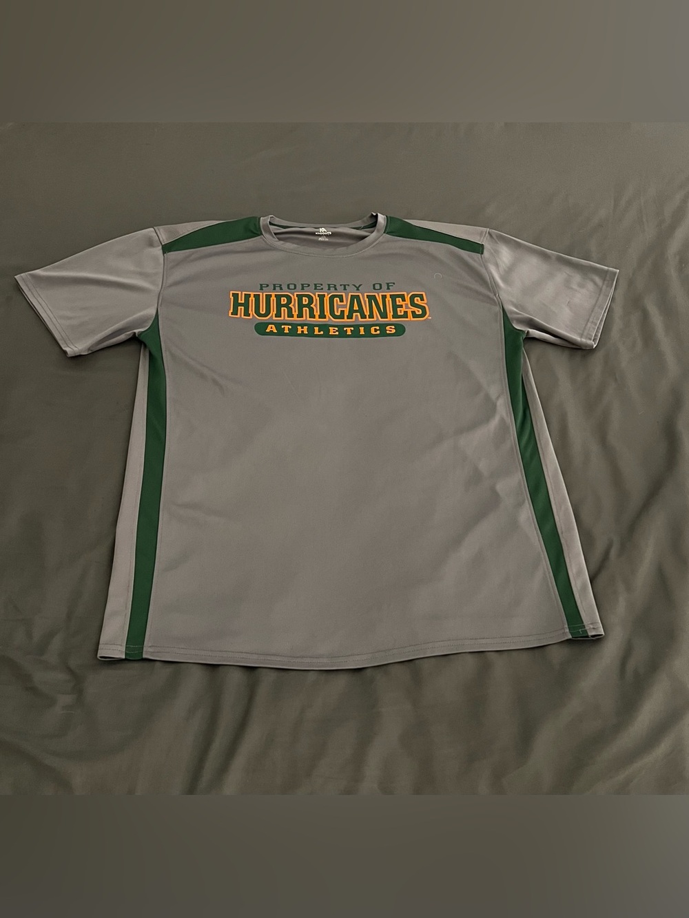 Miami Hurricanes Athletics NCAA College Gray & Green Performance Tee